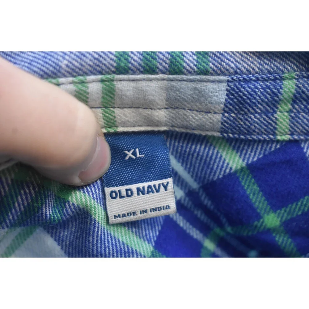 Old Navy Flannel Pajama Shirt Youth XL Blue Green Plaid Lounge Sleep Top
